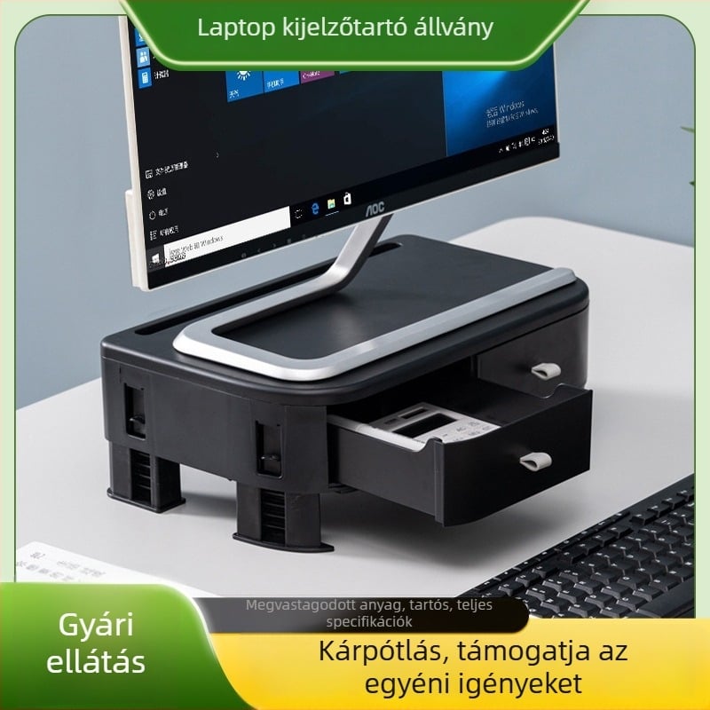 GECAI Szabályozható asztali monitor- és billentyűzetemelő tárolóval, két szintű, műanyag, többfunkciós