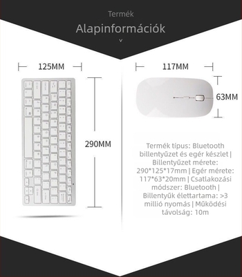 Ultra vékony vezeték nélküli mini billentyűzet és egér Bluetooth-képes, tabletával, telefonnal és PC-vel kompatibilis, ergonikus kialakítás, OEM-ready