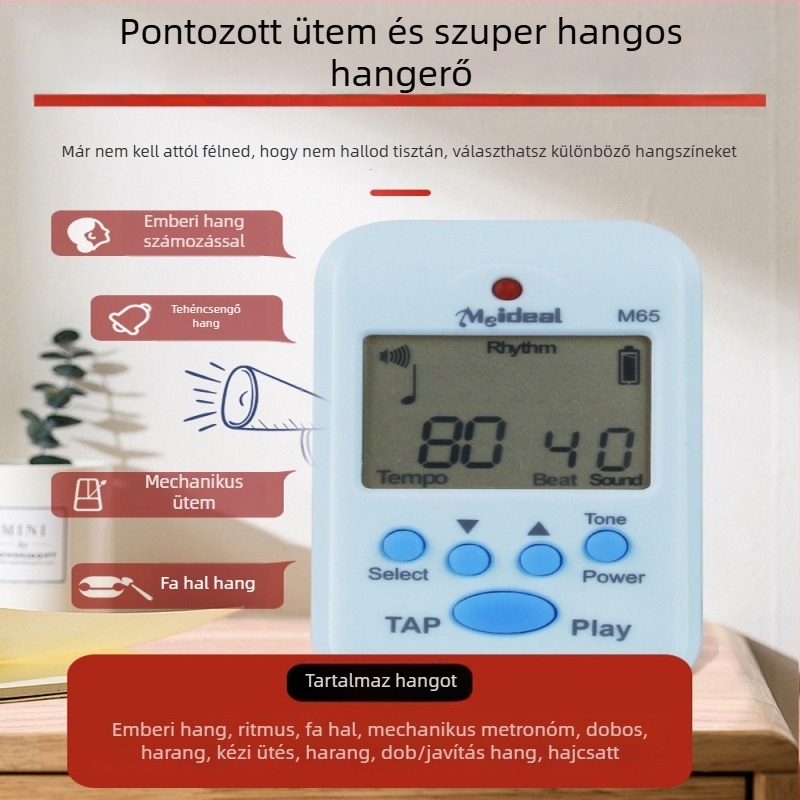 Zongora metronóm – M65 modell, ABS műanyag, metronóm, hangoló és változó tónus; alkalmas zongorára, gitárra, guzhengre, dobokra, hegedűre, erhu-ra és szaxofonra.