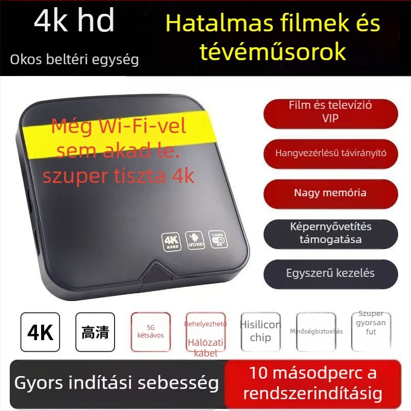 4K vezeték nélküli set-top box otthoni használatra, képernyő tükrözéssel és hálózati lejátszóval