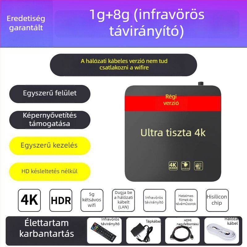 4K vezeték nélküli set-top box otthoni használatra, képernyő tükrözéssel és hálózati lejátszóval