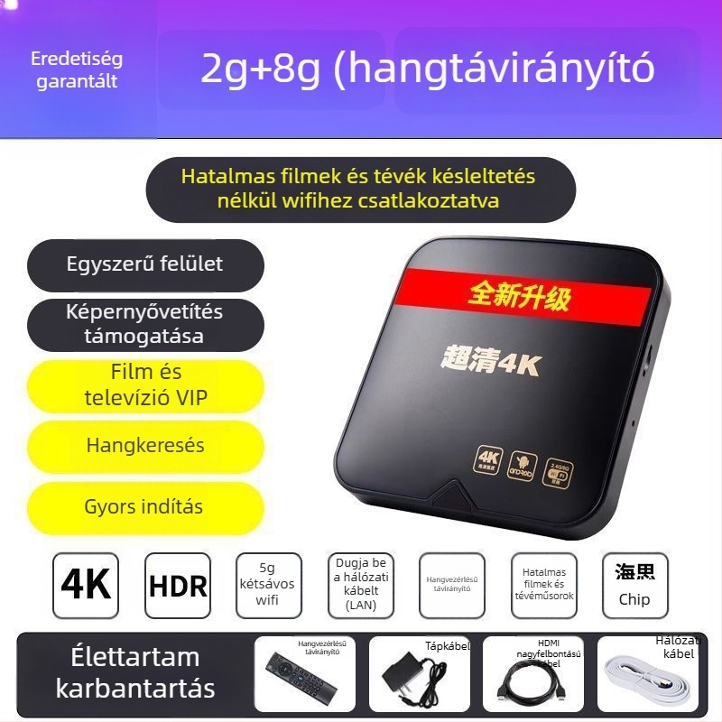 4K vezeték nélküli set-top box otthoni használatra, képernyő tükrözéssel és hálózati lejátszóval