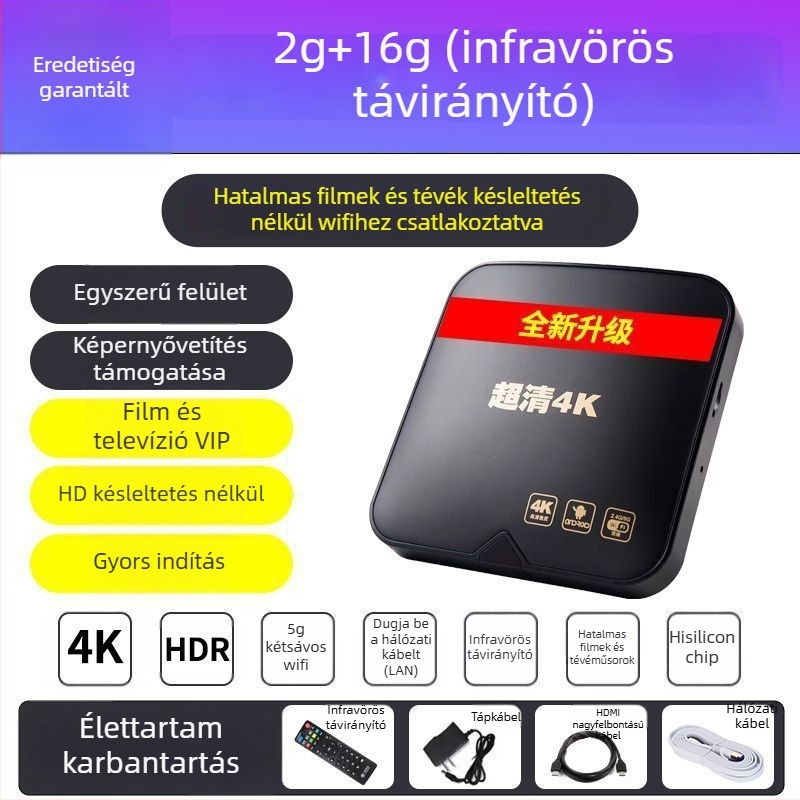 4K vezeték nélküli set-top box otthoni használatra, képernyő tükrözéssel és hálózati lejátszóval