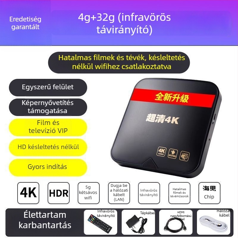 4K vezeték nélküli set-top box otthoni használatra, képernyő tükrözéssel és hálózati lejátszóval
