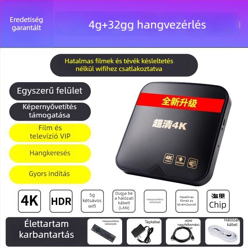 4K vezeték nélküli set-top box otthoni használatra, képernyő tükrözéssel és hálózati lejátszóval