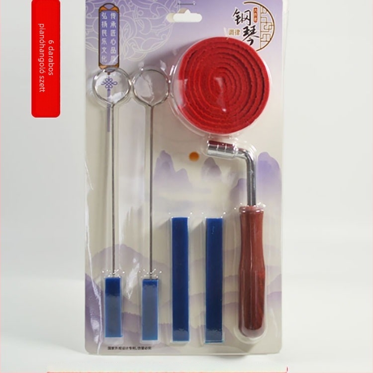 Zongora hangoló eszközök készlet, 6 darabos készlet, tartalmaz kézi hangoló eszközt, bőrös villa az elnýomításhoz, elnémító rúd, elnémító szalag