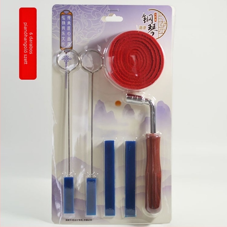 Zongora hangoló eszközök készlet, 6 darabos készlet, tartalmaz kézi hangoló eszközt, bőrös villa az elnýomításhoz, elnémító rúd, elnémító szalag