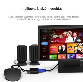 HDMI–ről VGA-ra adapter, modell B7, HDMI interfész, 25 cm hosszú, rézbevonatú acélmag