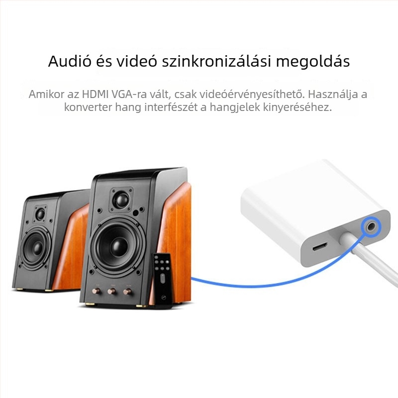 HDMI–ről VGA-ra adapter, modell B7, HDMI interfész, 25 cm hosszú, rézbevonatú acélmag