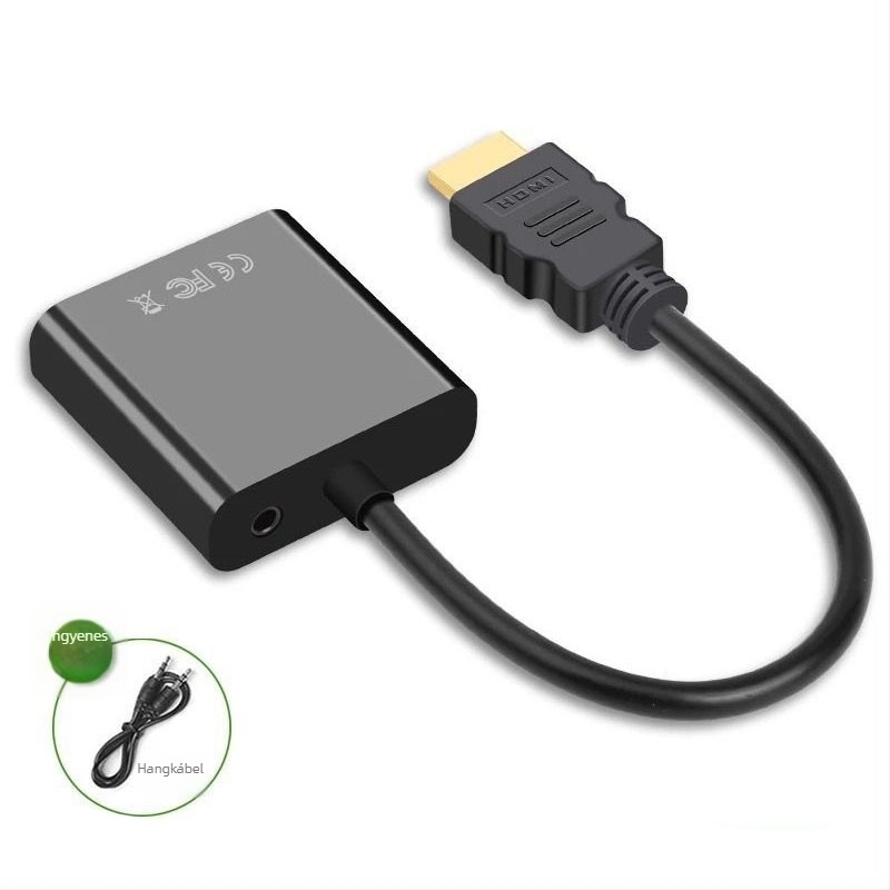 HDMI–ről VGA-ra adapter, modell B7, HDMI interfész, 25 cm hosszú, rézbevonatú acélmag