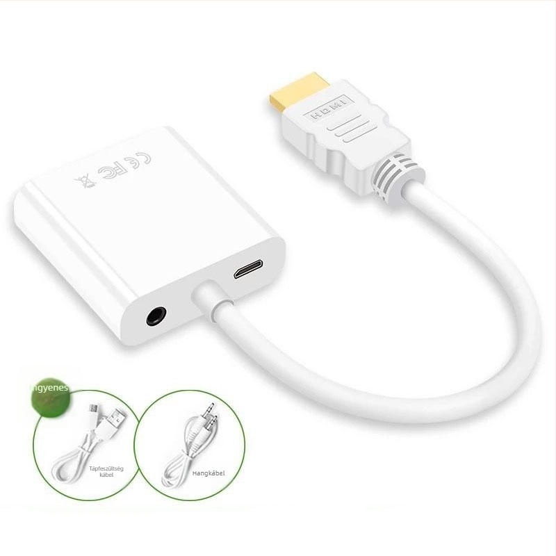 HDMI–ről VGA-ra adapter, modell B7, HDMI interfész, 25 cm hosszú, rézbevonatú acélmag
