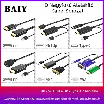 HDMI-től DP-ig és Type-C-hez átalakító kábel, patch kábel, rézmaggal, modell H147, egyfejű csatlakozó, adatátviteli sebesség 120