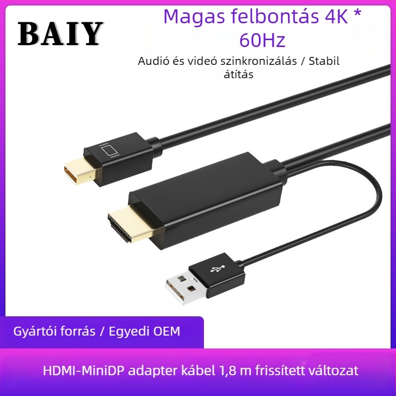 HDMI-től DP-ig és Type-C-hez átalakító kábel, patch kábel, rézmaggal, modell H147, egyfejű csatlakozó, adatátviteli sebesség 120