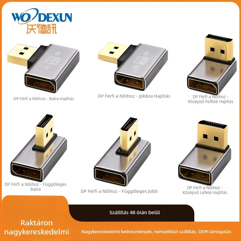 DP 90° könyökös adapter DP‑DP, 8K60Hz, rézmag, egy végű