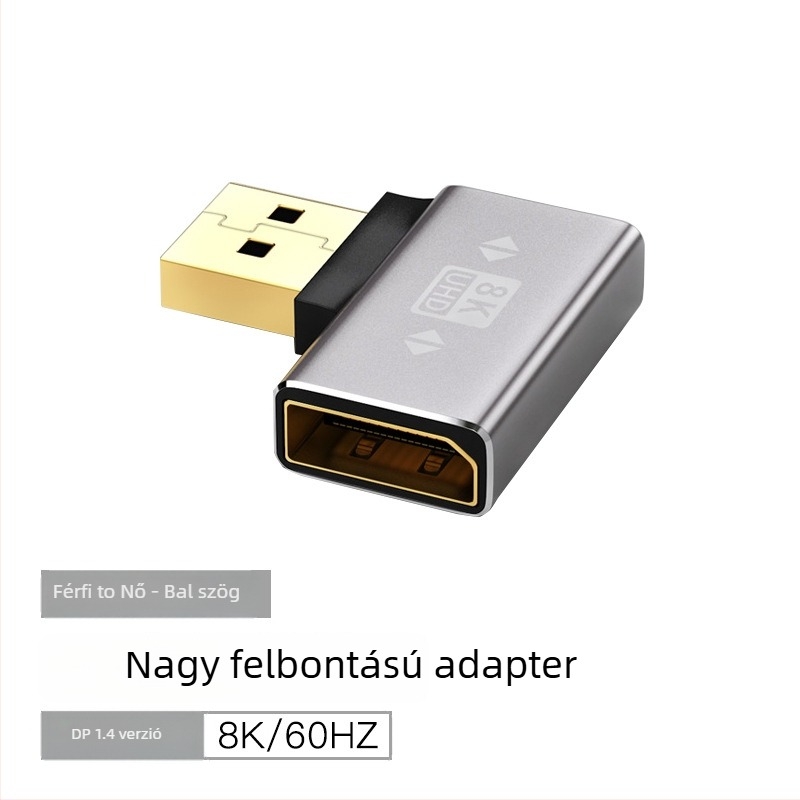 DP 90° könyökös adapter DP‑DP, 8K60Hz, rézmag, egy végű