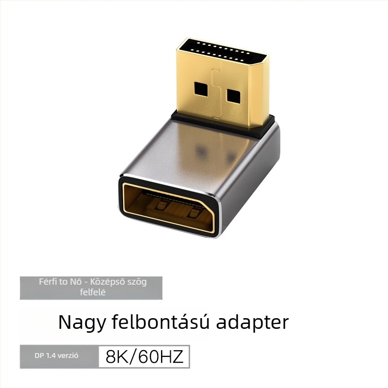 DP 90° könyökös adapter DP‑DP, 8K60Hz, rézmag, egy végű