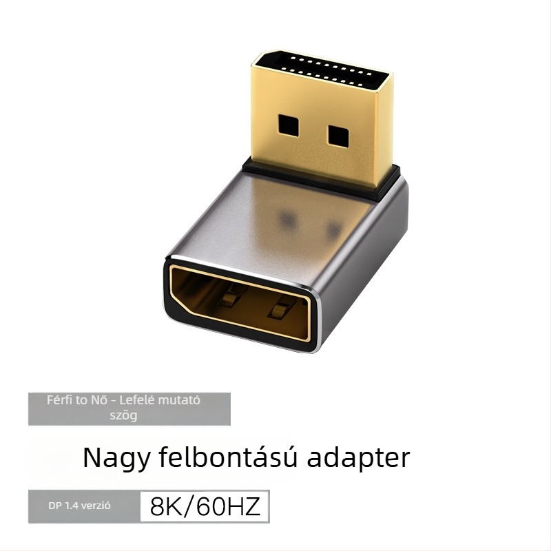 DP 90° könyökös adapter DP‑DP, 8K60Hz, rézmag, egy végű