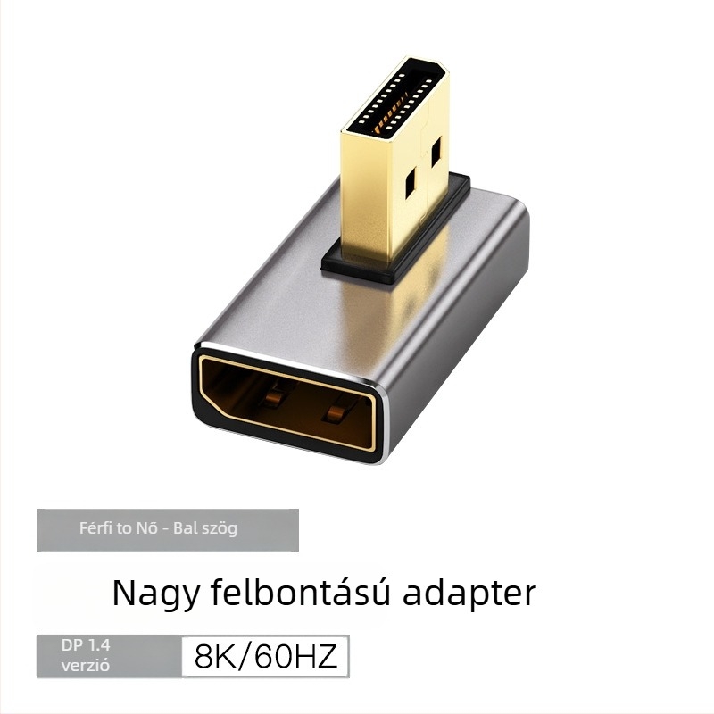 DP 90° könyökös adapter DP‑DP, 8K60Hz, rézmag, egy végű