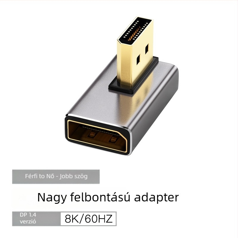 DP 90° könyökös adapter DP‑DP, 8K60Hz, rézmag, egy végű