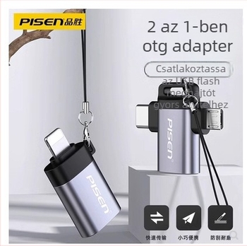 Pinsheng SW-H02 OTG adapter Apple-hez — Lightning to USB, Type-C konverter mobiltelefonokra és tabletekre, USB flash meghajtókhoz