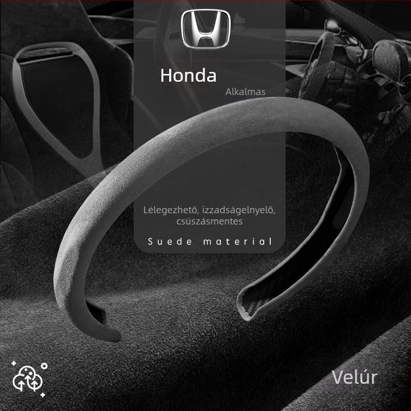 Velúr bőr kormánykerék borító, univerzális illeszkedés, Honda járművekhez, minden évszakban használható