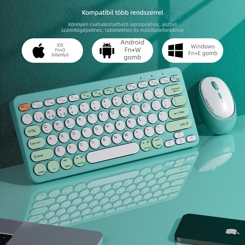 Három módban működő vezeték nélküli billentyűzet és egér szett, USB billentyűzet- és USB egér interfész, 1600 DPI, ergonómikus, vízálló