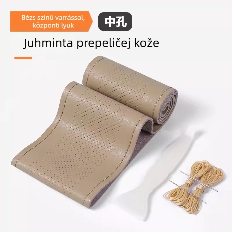 Kézzel varrott, valódi bőrből készült kormánykerék-huzat, négy évszakos használatra, Enchanted Cow járműveihez, általános telepítés