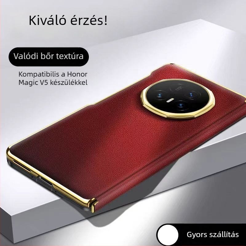 Honor MagicV5 telefonhoz készült ultra vékony bőrtok középső tengely védelemmel, hőelvezetés, ütésálló, üzleti minimalist stílus