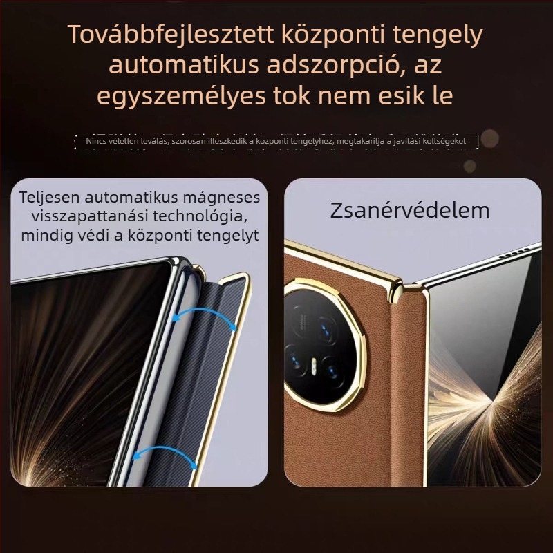 Honor MagicV5 telefonhoz készült ultra vékony bőrtok középső tengely védelemmel, hőelvezetés, ütésálló, üzleti minimalist stílus
