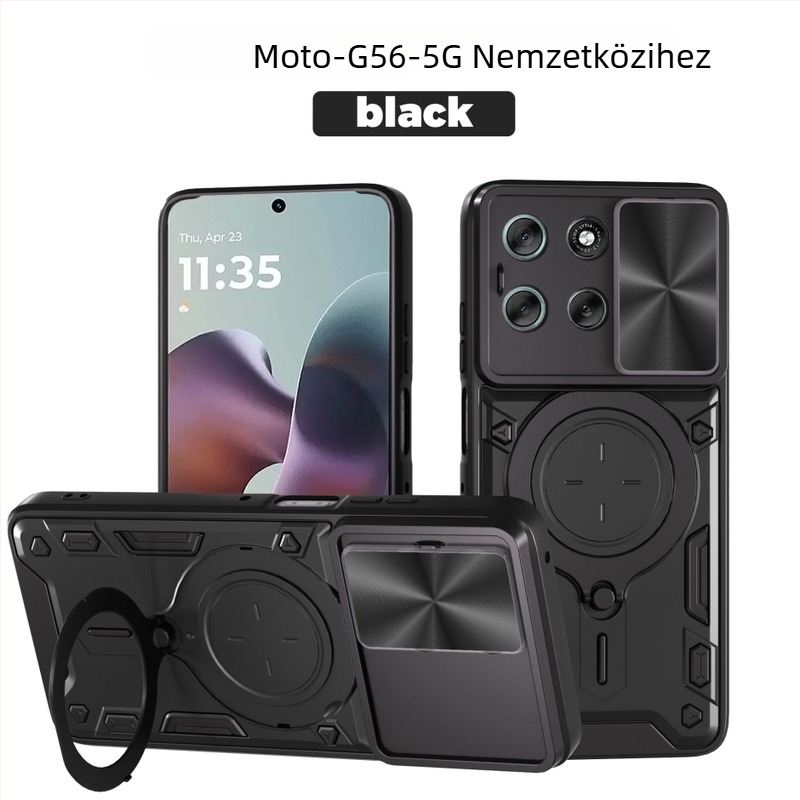 Moto G56 5G védőtok mechanikus tartóval, PC+TPU, csúszásmentes, mágneses rögzítés