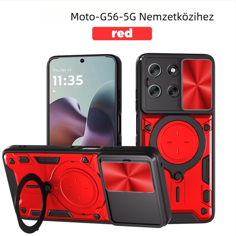 Moto G56 5G védőtok mechanikus tartóval, PC+TPU, csúszásmentes, mágneses rögzítés