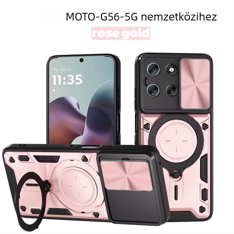 Moto G56 5G védőtok mechanikus tartóval, PC+TPU, csúszásmentes, mágneses rögzítés