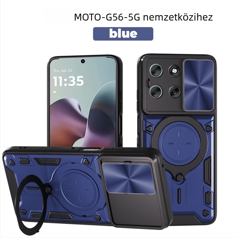 Moto G56 5G védőtok mechanikus tartóval, PC+TPU, csúszásmentes, mágneses rögzítés