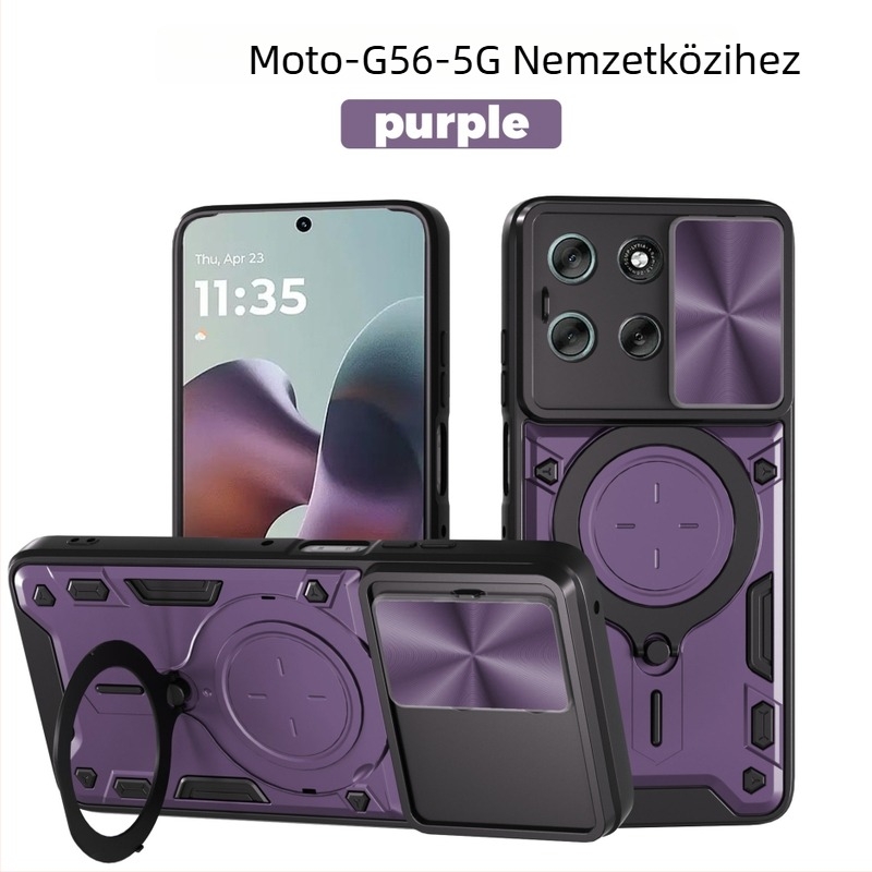 Moto G56 5G védőtok mechanikus tartóval, PC+TPU, csúszásmentes, mágneses rögzítés