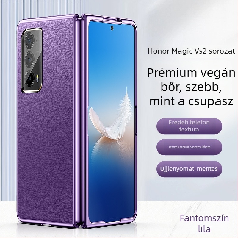 Honor Magic Vs 2 telefonvédő tok elektroplatinált éllel, műbőr, védelem a hajtogatható kijelző számára, kemény tok teljes lefedettséggel