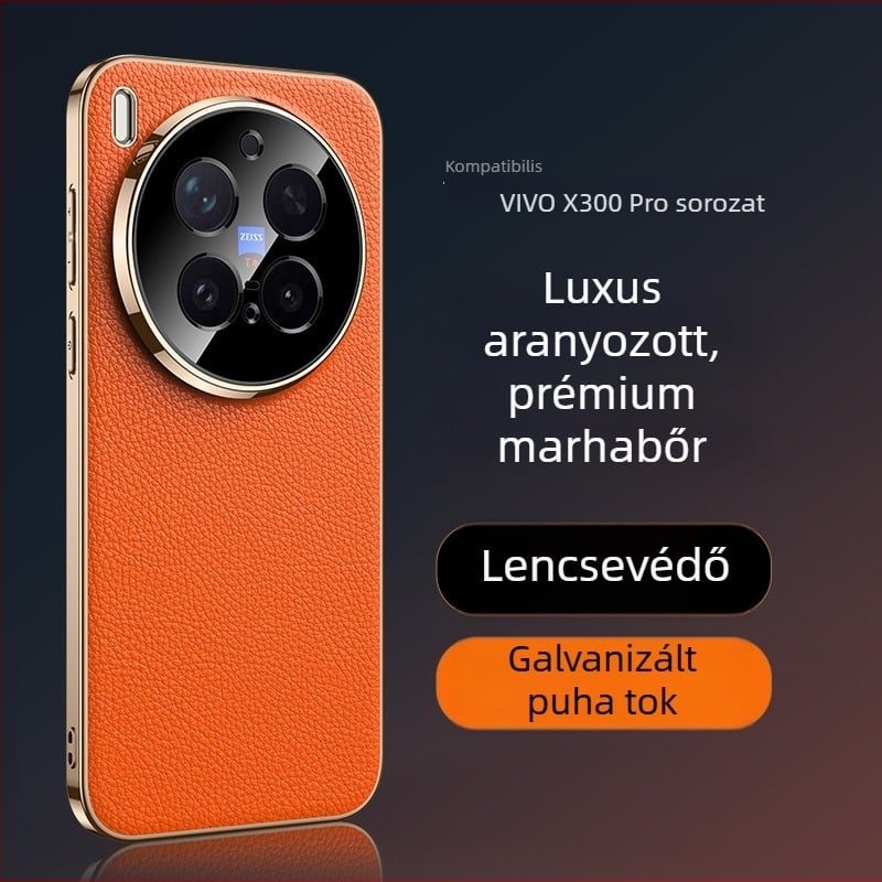 Vivo X300 Pro teljes körű védőtok luxus valódi bőrből, lencsevédelmet biztosítva