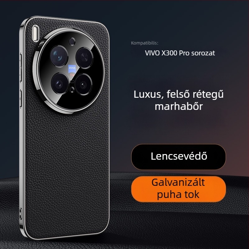 Vivo X300 Pro teljes körű védőtok luxus valódi bőrből, lencsevédelmet biztosítva