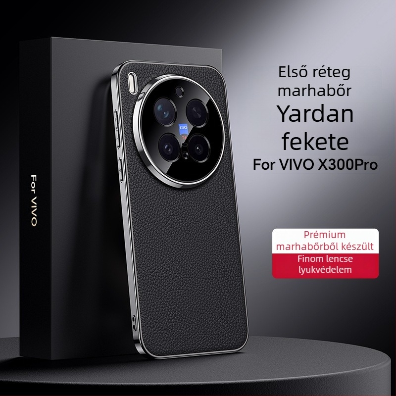 Vivo X300 Pro teljes körű védőtok luxus valódi bőrből, lencsevédelmet biztosítva