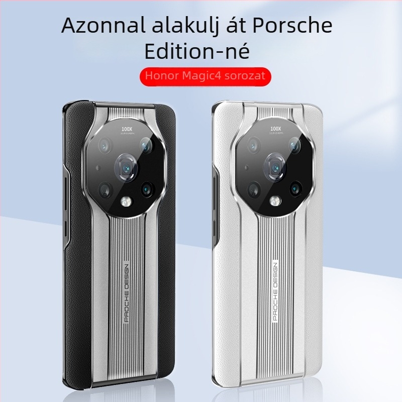 Honor Magic4 Pro-hoz készült bőrtok, teljes védelmet nyújtó objektívvel, ütésálló, kézzel készített, Porsche-stílus