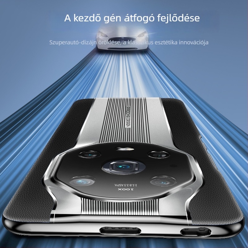 Honor Magic4 Pro-hoz készült bőrtok, teljes védelmet nyújtó objektívvel, ütésálló, kézzel készített, Porsche-stílus