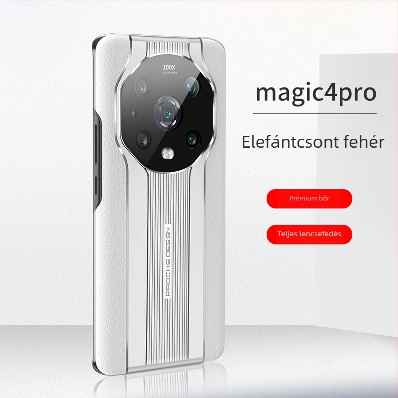 Honor Magic4 Pro-hoz készült bőrtok, teljes védelmet nyújtó objektívvel, ütésálló, kézzel készített, Porsche-stílus