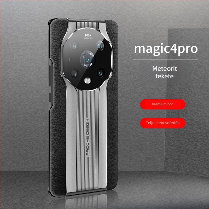Honor Magic4 Pro-hoz készült bőrtok, teljes védelmet nyújtó objektívvel, ütésálló, kézzel készített, Porsche-stílus