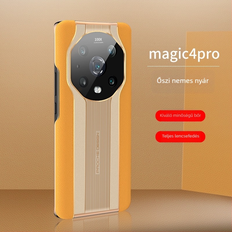 Honor Magic4 Pro-hoz készült bőrtok, teljes védelmet nyújtó objektívvel, ütésálló, kézzel készített, Porsche-stílus