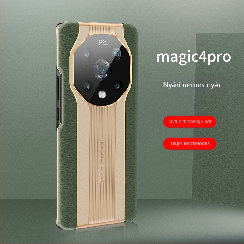 Honor Magic4 Pro-hoz készült bőrtok, teljes védelmet nyújtó objektívvel, ütésálló, kézzel készített, Porsche-stílus