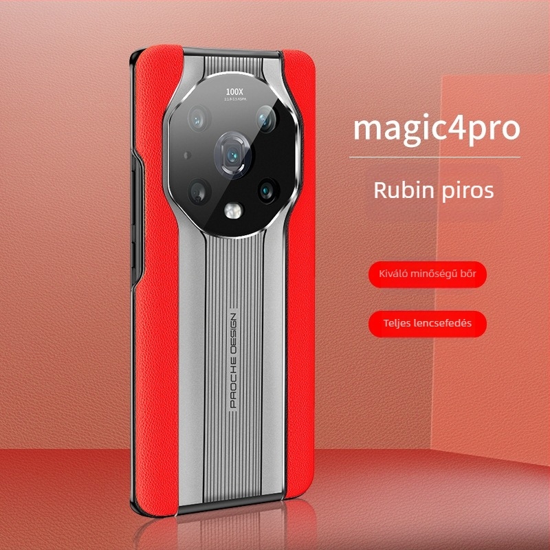 Honor Magic4 Pro-hoz készült bőrtok, teljes védelmet nyújtó objektívvel, ütésálló, kézzel készített, Porsche-stílus
