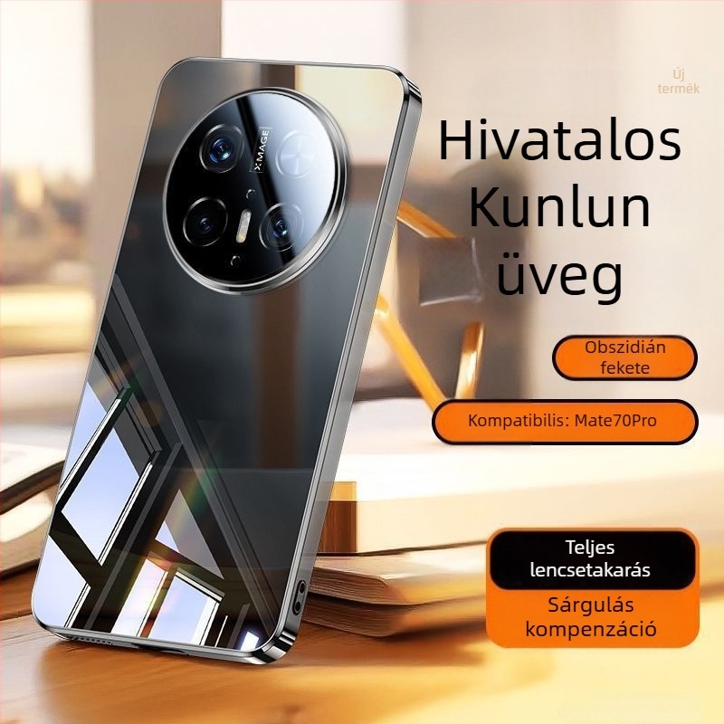 Huawei Mate70 telefonvédő tokkal: teljes objektív védelmet nyújtó kialakítás, tükrös üveg, ütésálló, elektroplatinált felület, hőelvezetés
