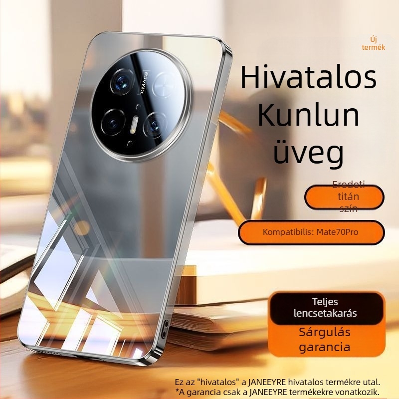 Huawei Mate70 telefonvédő tokkal: teljes objektív védelmet nyújtó kialakítás, tükrös üveg, ütésálló, elektroplatinált felület, hőelvezetés