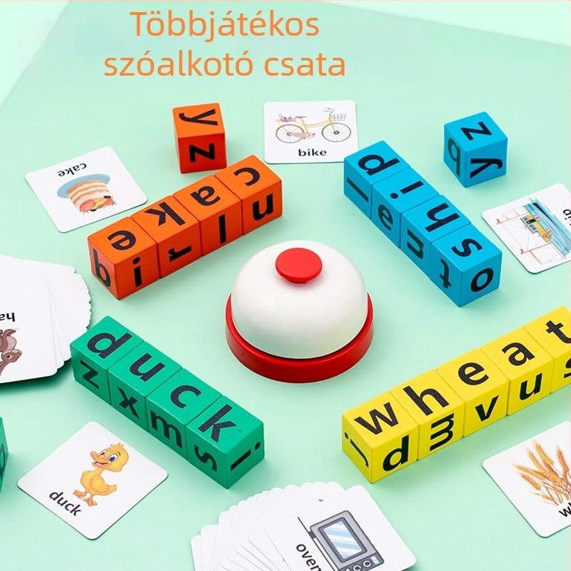 Fából készült szavakkártyák a Montessori korai neveléshez – építőblokkok 4–6 éveseknek, helyesírási játék, OEM logó