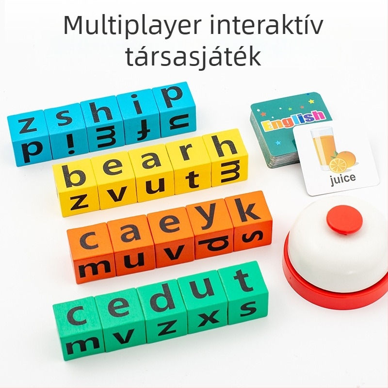 Fából készült szavakkártyák a Montessori korai neveléshez – építőblokkok 4–6 éveseknek, helyesírási játék, OEM logó