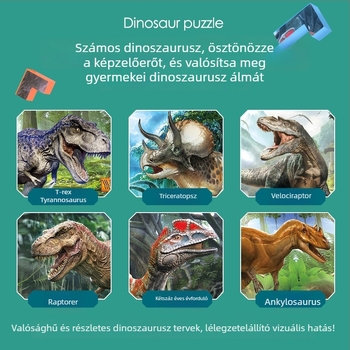 Dinoszaurusz 3D műanyag puzzle‑blokkok – DIY, 7–14 éveseknek